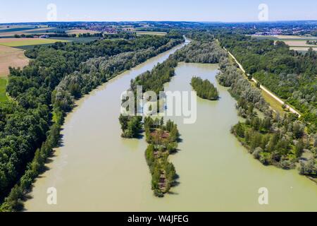 Isar Map Germany, Bavaria, aerial view of Landau an der Isar and river Isar ...