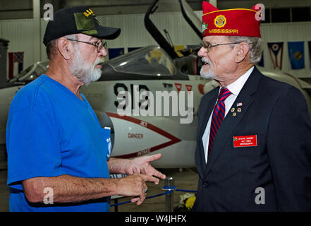 Veteran James Fitzgerald shares stories of his VA experiences with Alternate National Executive Committeeman Steve Sweet in Mobile, Alabama. Stock Photo