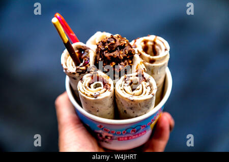 Sweet n Delish rolled ice cream at National Geographic Traveller Food Festival 2019, London, UK Stock Photo