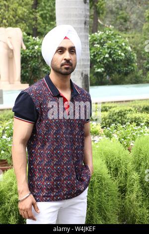 Delhi, India. 23rd July, 2019. bollywood actor, daljit dosanjh, during thepress conference for the upcoming movie arjun patiala Credit: Jyoti Kapoor/Pacific Press/Alamy Live News Stock Photo