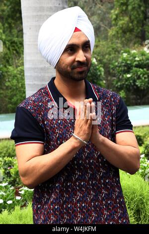 Delhi, India. 23rd July, 2019. bollywood actor, daljit dosanjh, during thepress conference for the upcoming movie arjun patiala Credit: Jyoti Kapoor/Pacific Press/Alamy Live News Stock Photo