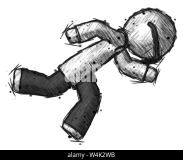 Sketch doctor scientist man running while falling down. Stock Photo