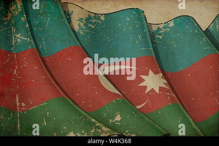 Background illustration of an old paper with a print of a waving Flag of Azerbaijan Stock Photo