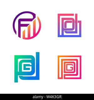 Set of initial FW, PD, PDG symbol for Business logo design template. Collection of Abstracts modern icons for organization Stock Vector