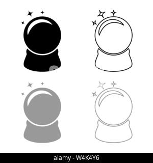 Crystal ball Glass sphere Spirutual concept Magic crystal ball icon outline set black grey color vector illustration flat style simple image Stock Vector
