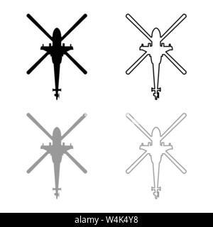 Helicopter top view Battle helicopter icon outline set black grey color vector illustration flat style simple image Stock Vector