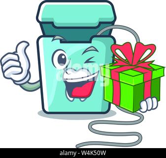 With gift dental floss in a mascot box vector illustration Stock Vector