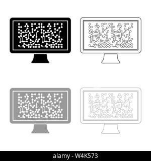 Screen with the scheme Technology concept icon outline set black grey color vector illustration flat style simple image Stock Vector