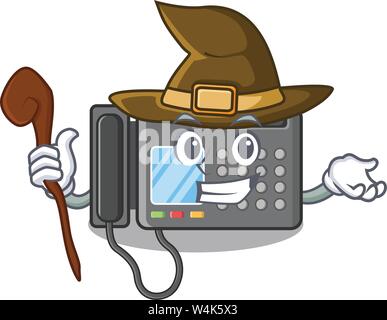 Witch fax machine above the cartoon table vector illustration Stock Vector