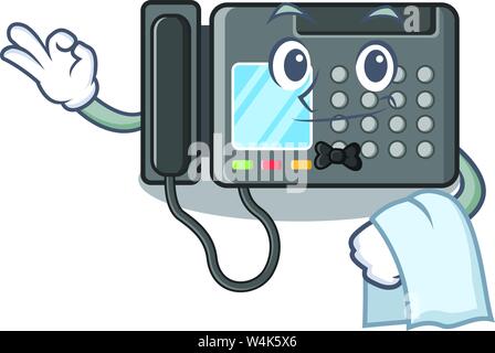 Waiter fax machine above the cartoon table vector illustration Stock Vector