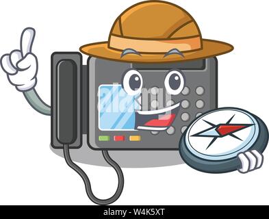 Explorer fax machine above the cartoon table vector illustration Stock Vector