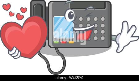 With heart fax machine above the cartoon table vector illustration Stock Vector