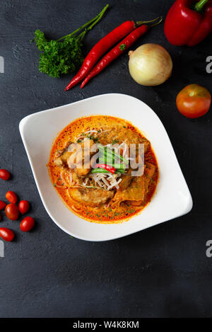 curry noodle flat lay with copyspace Stock Photo