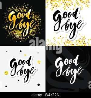 Goodbye Lettering Calligraphy Phrase Bye Vector Watercolor Illustration Stock Vector