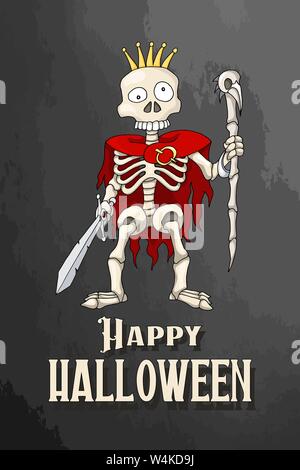 Happy Halloween party with cartoon skeleton invitation or postcard Stock Vector