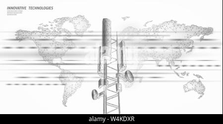 3d base station receiver. telecommunication tower 4g polygonal design global connection information transmitter. Mobile radio antenna cellular vector Stock Vector