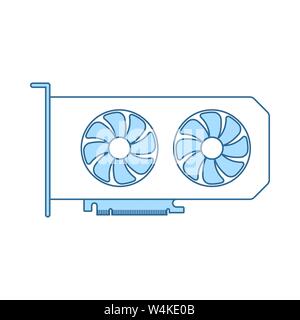 GPU Icon. Thin Line With Blue Fill Design. Vector Illustration. Stock Vector