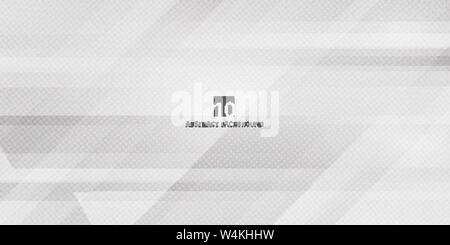 Abstract geometric gray and white gradient color oblique lines stripes background and dots texture halftone technology style. Geometric minimal patter Stock Vector