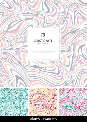 Set of template abstract hand drawn ink wavy strokes liquid marble patterns texture. Creative fluid colors backgrounds. You can use for design cover, Stock Vector