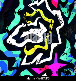bright graffiti geometric seamless pattern grunge effect Stock Vector