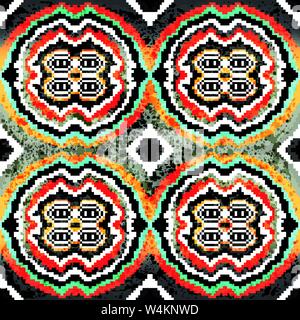 colored pixels in retro style tribal vintage seamless pattern Stock Vector