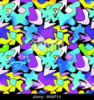 Graffiti on a black background Psychedelic seamless geometric pattern Stock Vector