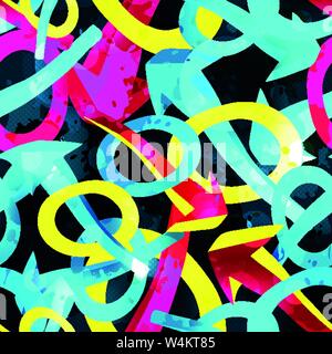 arrows and circles on a black background Abstract seamless pattern graffiti Stock Vector