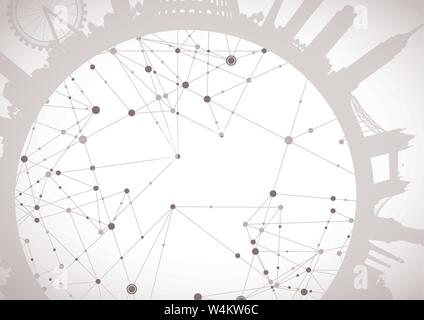 Cityscape landmarks geometric connection background Stock Vector