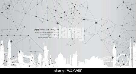 Cityscape landmarks geometric connection background Stock Vector