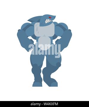 Strong Shark. Powerful Large predatory sea fish. Water predator bodybuilder Stock Vector