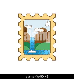 Postage Stamp with Landscape isolated. vector illustration Stock Vector