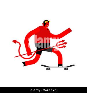 Devil on skateboard. Satan on longboard. Demon Lucifer skateboarder Stock Vector