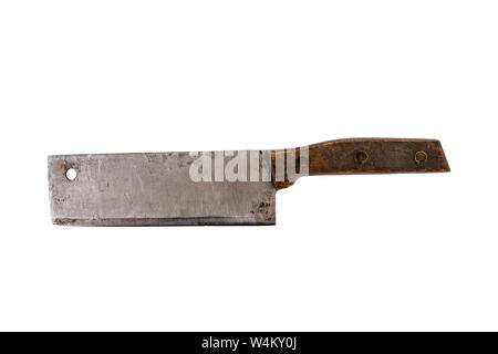 Old meat cleaver isolated on white background with cliiping path Stock Photo