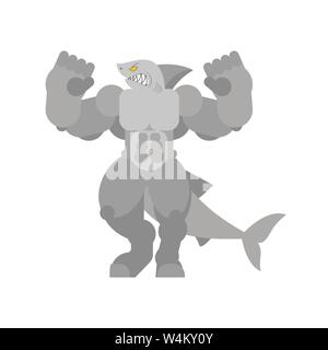 Strong Shark. Powerful Large predatory sea fish. Water predator bodybuilder Stock Vector
