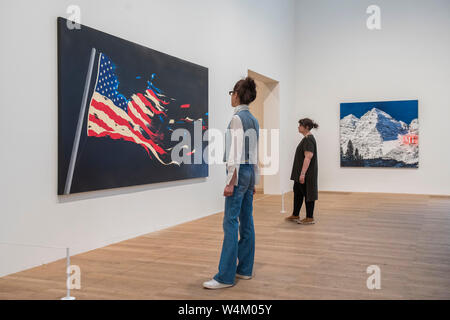 London, UK. 24th July, 2019. Our Flag 2017 and Me, 1999 - ARTIST ROOMS: Ed Ruscha at Tate Modern. The latest in the series of annual free displays in the dedicated ARTIST ROOMS gallery in Tate Modern’s Blavatnik building. It opens to the public on 26 July 2019 and will run until Spring 2020. Credit: Guy Bell/Alamy Live News Stock Photo