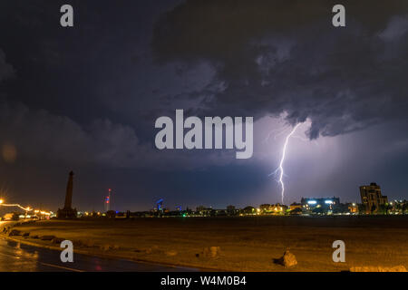 Lightning storms rage over Portsmouth on July 23rd 2019 Stock Photo
