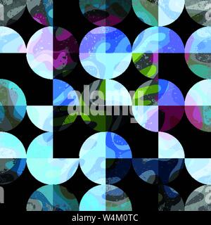 colored circles on a black background Seamless geometric background Stock Vector