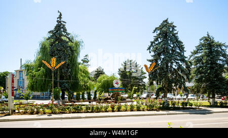 ABINSK, RUSSIA JULY 2, 2019 Memorial sign in honor of the 150th
