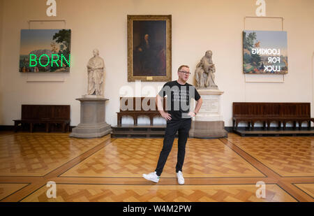 Turner Prize shortlisted artist Nathan Coley unveiled his new exhibition 'The Future is Inside Us, It's Not Somewhere Else' in the Parliament Hall, Edinburgh, as part of the 2019 Edinburgh Art Festival. Stock Photo