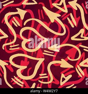 heart and arrow on a red graffiti background pattern Stock Vector
