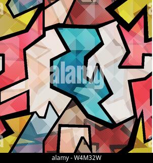 bright graffiti geometric seamless pattern grunge effect Stock Vector