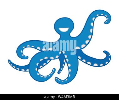 Vector hand-drawn illustration of blue octopus. Colored outlines and colored. Stock Vector