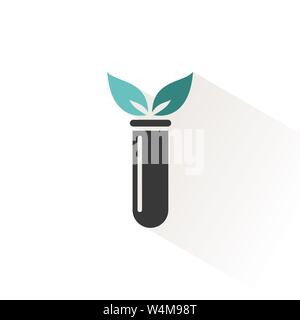 Lab plant icon. Chemistry test tube with two leaves. Pharmacy vector illustration Stock Vector