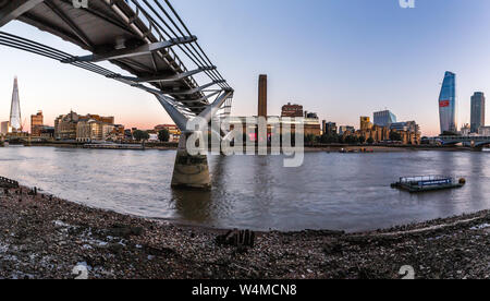 London. June 28, 2018. The view of Millennium Bridge, and the South Bank from across the River Thames in London. Stock Photo