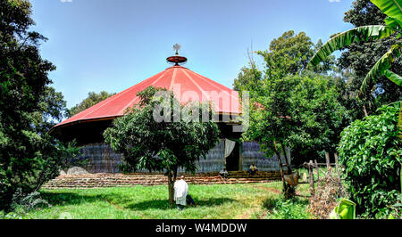 View to church in Ura Kidane Mehret convent at Zege peninsula around Lake Tana at Bahir Dar, Ethiopia Stock Photo