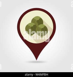 Brussels sprouts flat vector pin map icon. Map pointer. Map markers. Vegetable vector illustration Stock Vector