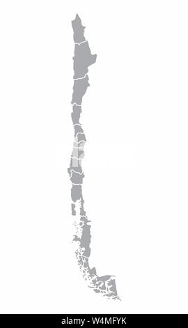 A gray map of Chile regions isolated on white background Stock Vector