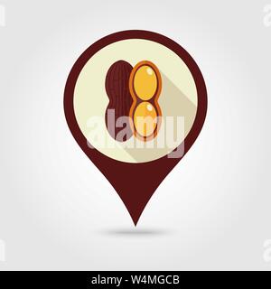 Peanut flat vector pin map icon. Map pointer. Map markers. Vegetable vector illustration eps 10 Stock Vector
