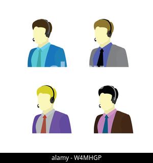 Call Center Help. Customer Service Logo. Support and Contact Icon. Agent or Operator Avatar. Man Wearing Headsets. Stock Vector