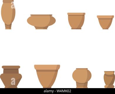 Vector set of flat isolated orange color flower pot on white background. For cartoon decpration or gamedev props Stock Vector